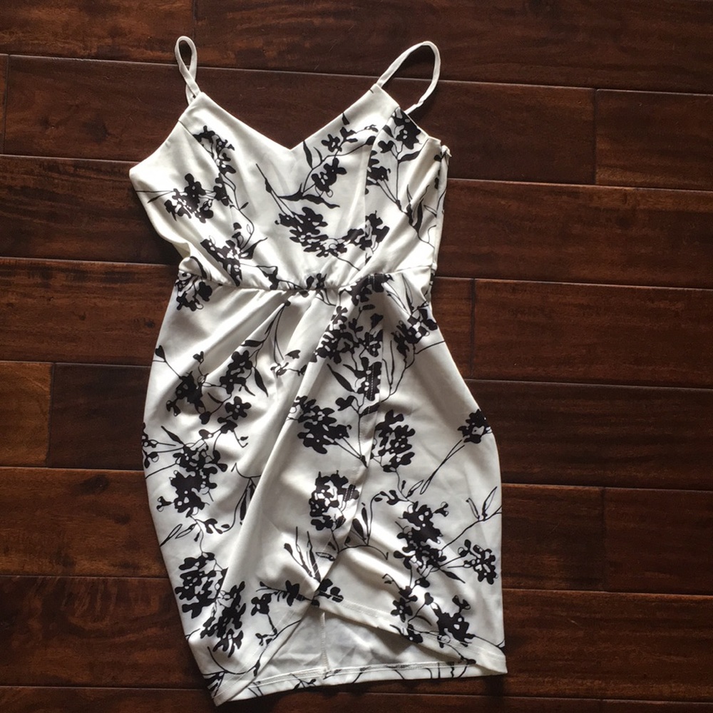 White dress with black flowers